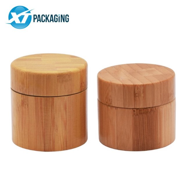 Round Shape Cosmetic Containers Cream 2oz glass jars bamboo coated with wood lid smell proof hemp storage