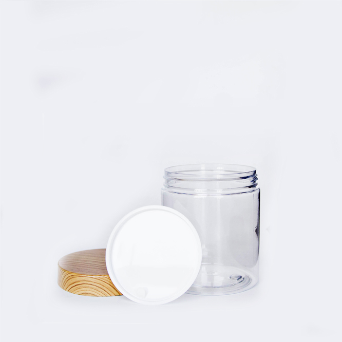 Round Shape Empty Clear PET plastic 350ml 500ml Make-up Use Screw Bamboo Lid
