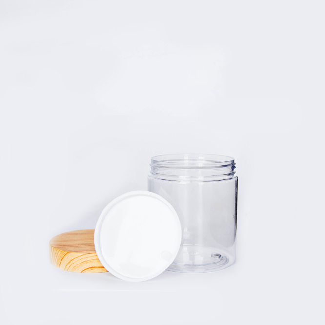 Round Shape Empty Clear PET plastic 350ml 500ml Make-up Use Screw Bamboo Lid