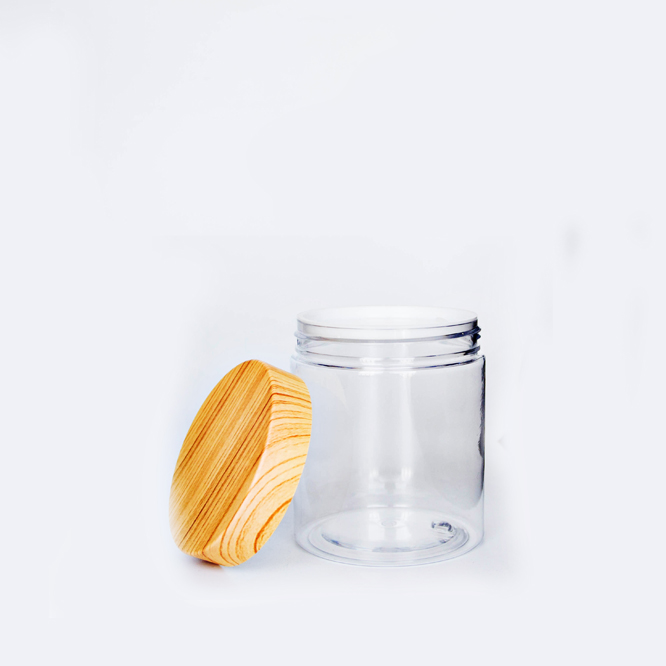 Round Shape Empty Clear PET plastic 350ml 500ml Make-up Use Screw Bamboo Lid