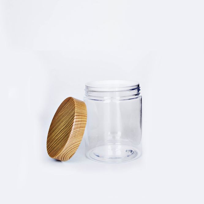 Round Shape Empty Clear PET plastic 350ml 500ml Make-up Use Screw Bamboo Lid