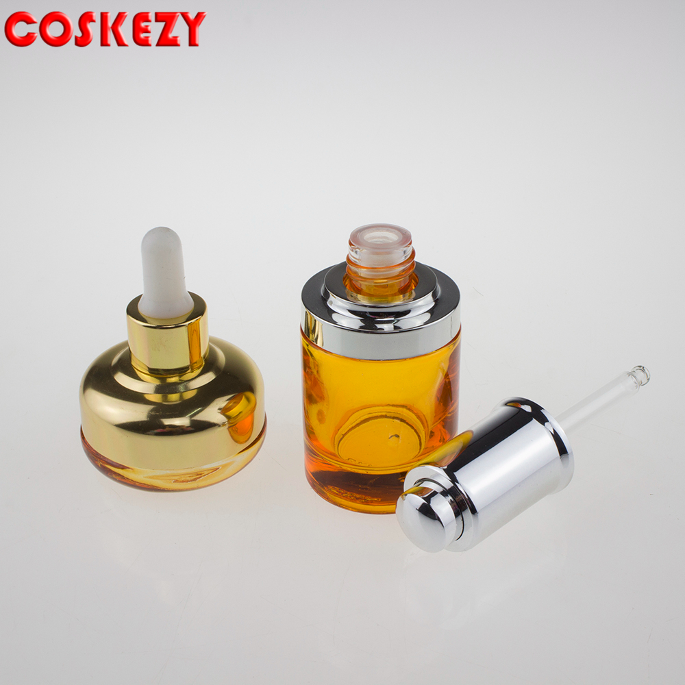 Round Silver Lock Lid Cosmetic Packaging Oil 30 ml Glass Dropper Bottle, Empty High Quality Glass Bottle with Dropper