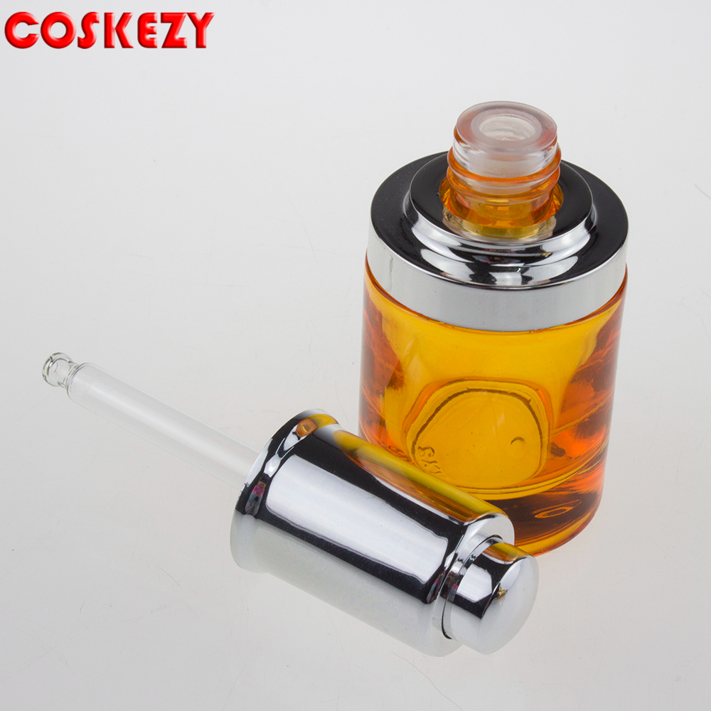 Round Silver Lock Lid Cosmetic Packaging Oil 30 ml Glass Dropper Bottle, Empty High Quality Glass Bottle with Dropper