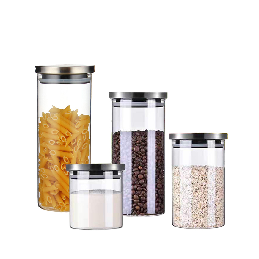 Round Square pyrex High Borosilicate Glass Storage Jars food Container Set with Steel Lid