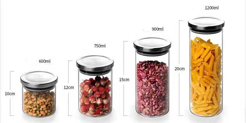 Round Square pyrex High Borosilicate Glass Storage Jars food Container Set with Steel Lid