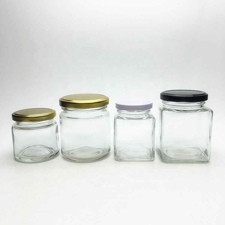Round/ Square shape small glass honey jar 100ml 200ml wholesale