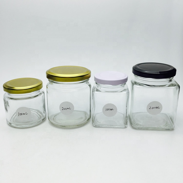 Round/ Square shape small glass honey jar 100ml 200ml wholesale