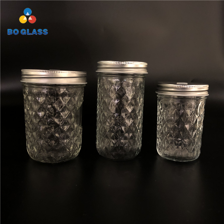 Round Vintage Mason Jar Embossed Glass Free Sample Hot Sell Custom Made