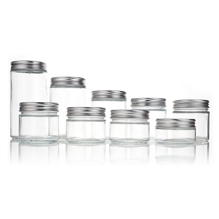 Round Wide Mouth Empty Clear 3oz 4oz 8 oz 12 oz 16 oz Home Storage Jar Glass With Lid For Canning Food Jam