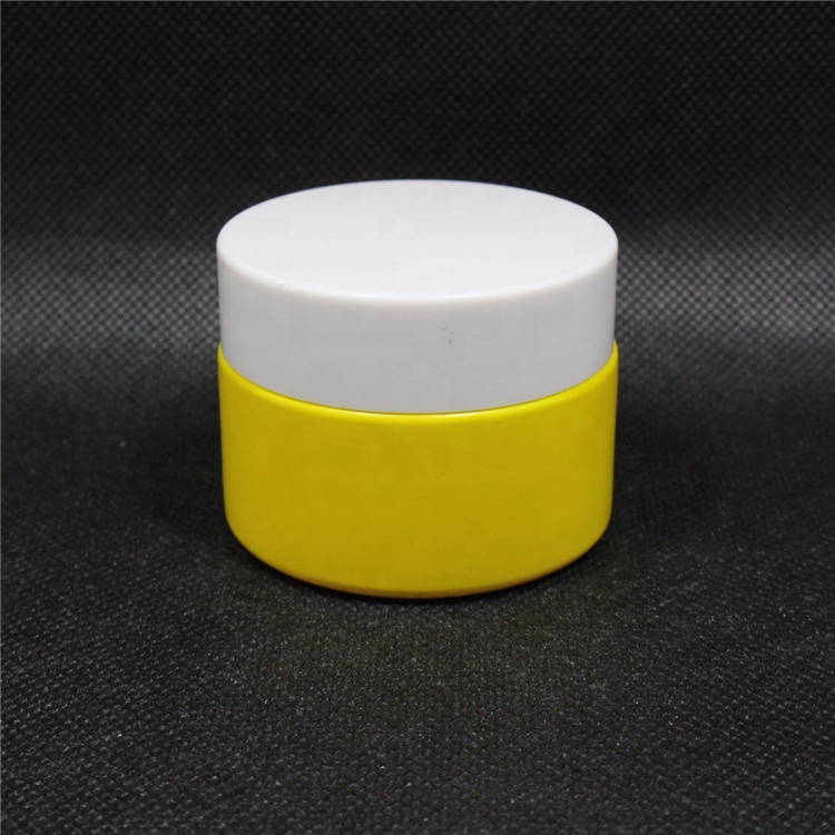 Round Yellow Glass Cosmetic Packaging Face Skin Care Eye Cream Jar With White Lid And Gasket