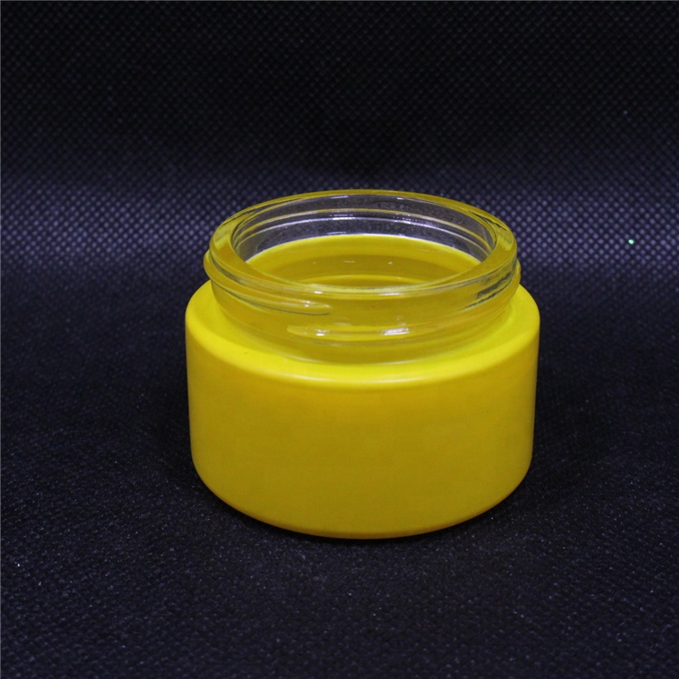 Round Yellow Glass Cosmetic Packaging Face Skin Care Eye Cream Jar With White Lid And Gasket