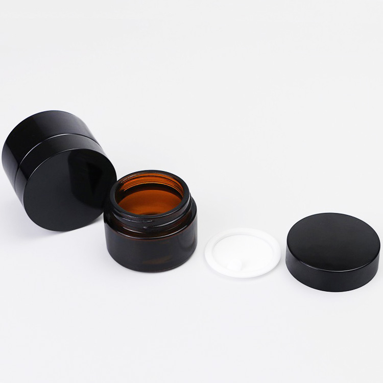 Round amber 30g face cream container cosmetic glass jar for skincare with black lid