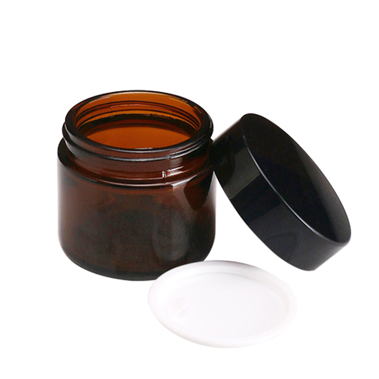 Round amber 30g face cream container cosmetic glass jar for skincare with black lid