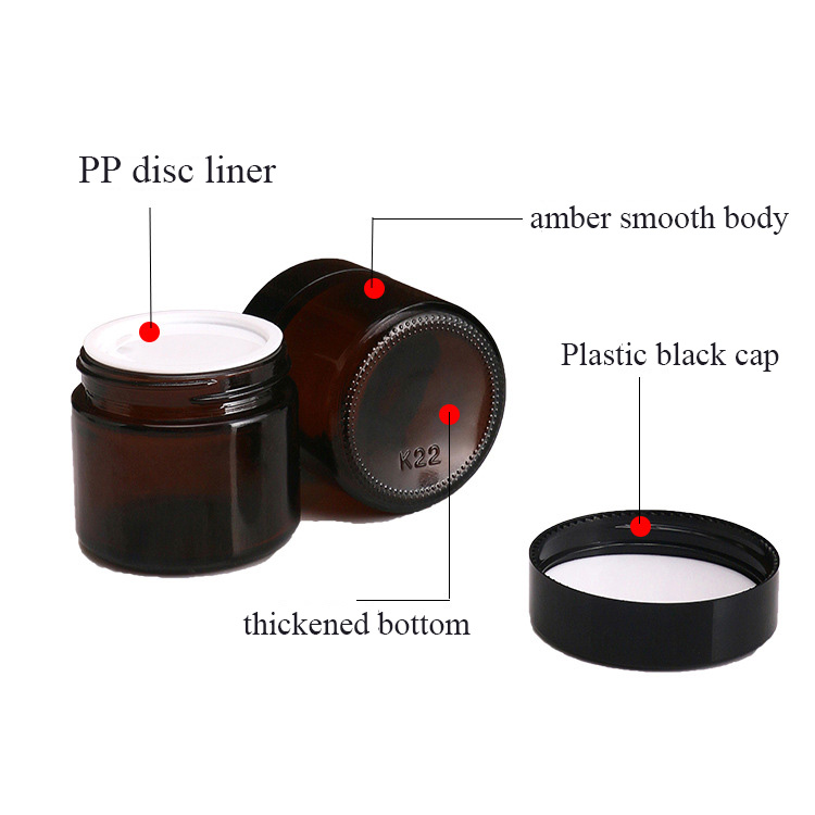 Round amber 30g face cream container cosmetic glass jar for skincare with black lid