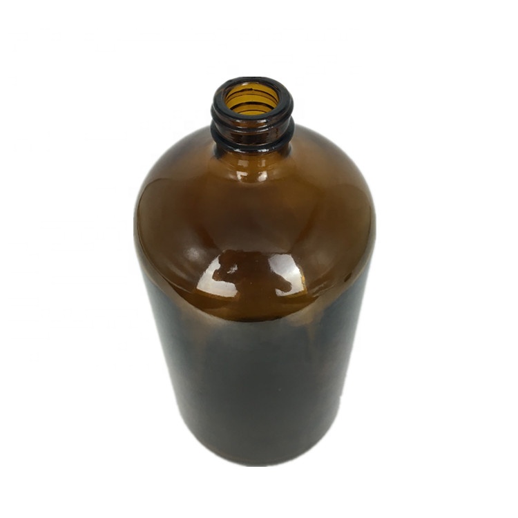 Round amber boston glass coffee kombucha beverage bottle with screw black plastic lid