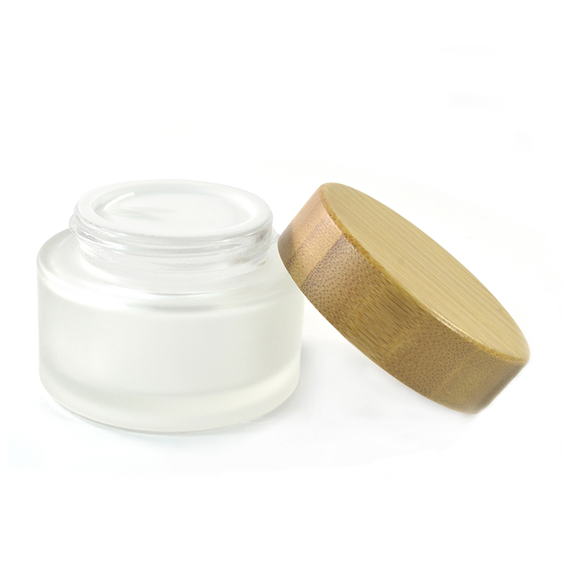 Round bamboo lid clear frosted cosmetic cream glass jars for body cream 5ml 15ml 30ml 50ml 100ml