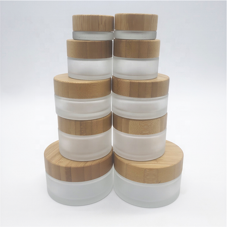 Round bamboo lid wide mouth glass jar cosmetic jar