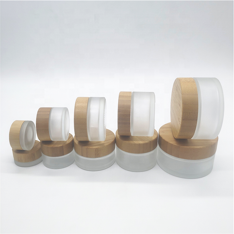 Round bamboo lid wide mouth glass jar cosmetic jar