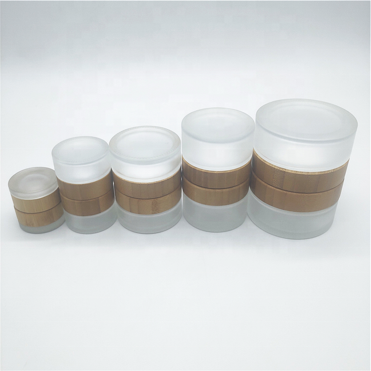Round bamboo lid wide mouth glass jar cosmetic jar