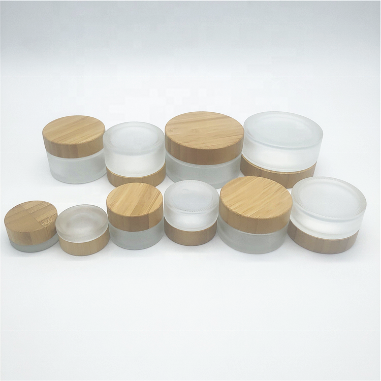 Round bamboo lid wide mouth glass jar cosmetic jar