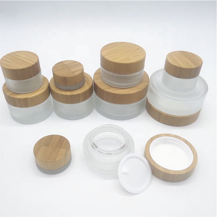 Round bamboo lid wide mouth glass jar cosmetic jar