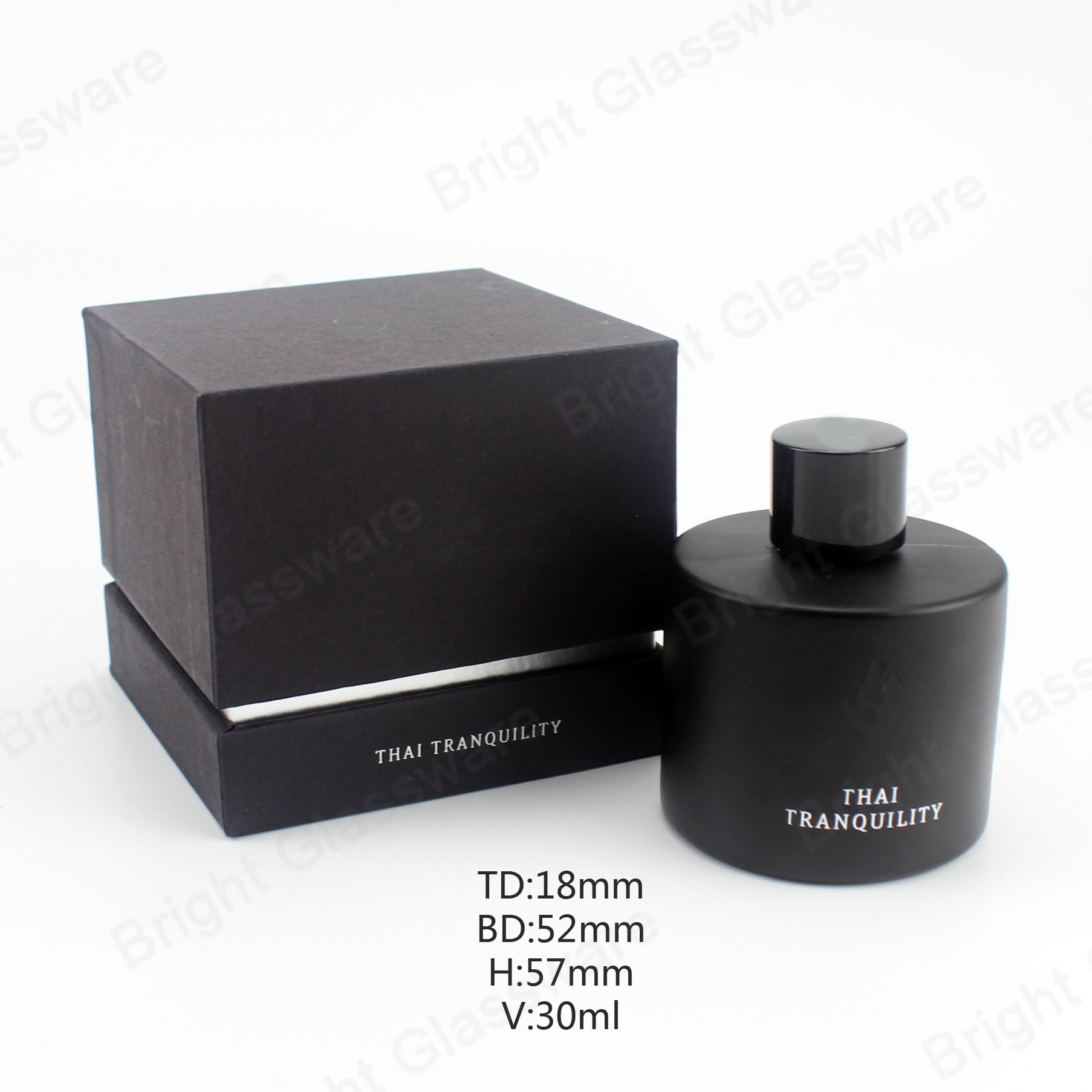 Round black 30ml aroma diffuser glass bottles with black packaging box