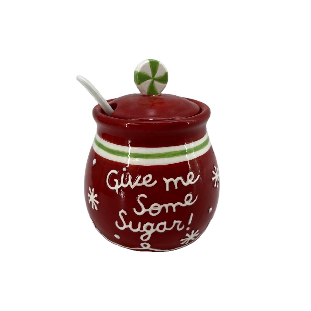 Round ceramic sugar jar with spoon