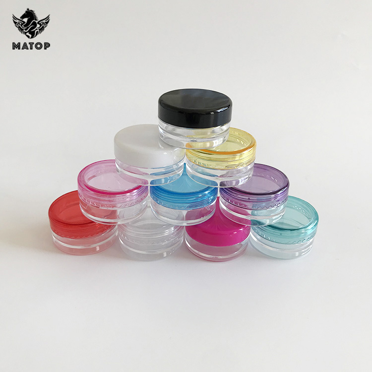Round colourful 3g 5g plastic cosmetic jars for cream packaging
