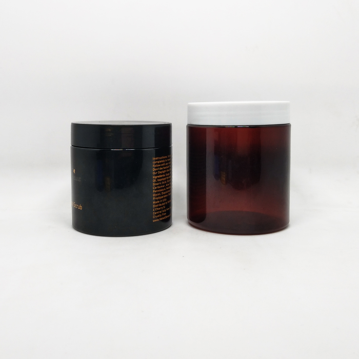 Round cosmetic cream body butter hair products PET black plastic jar 200ml with black lid