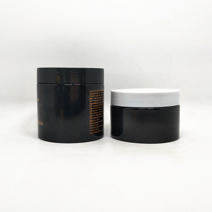 Round cosmetic cream body butter hair products PET black plastic jar 200ml with black lid