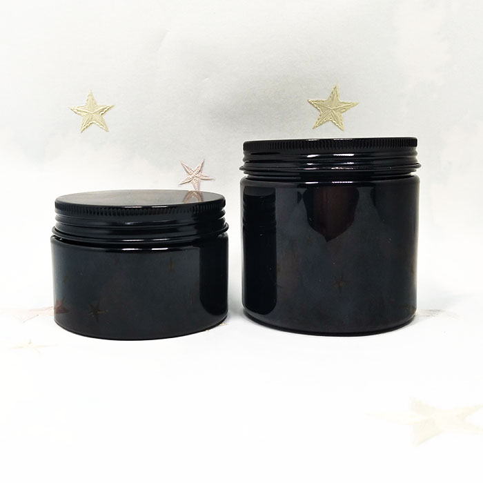 Round cosmetic cream body butter hair products PET black plastic jar 200ml with black lid