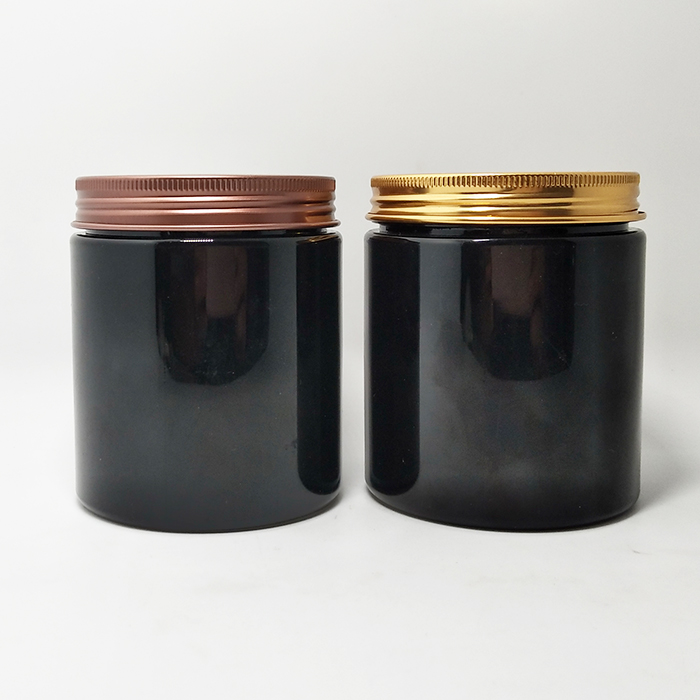 Round cosmetic cream body butter hair products PET black plastic jar 200ml with black lid