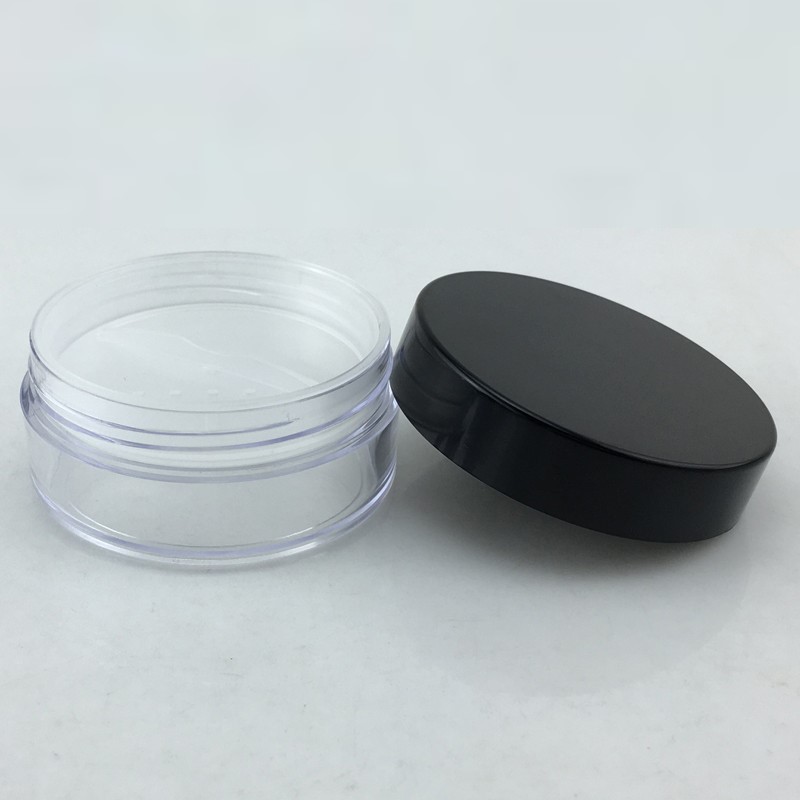 Round empty black pink PET loose powder jar 10g 15g 20g 30g plastic cosmetic container with sifter for makeup use