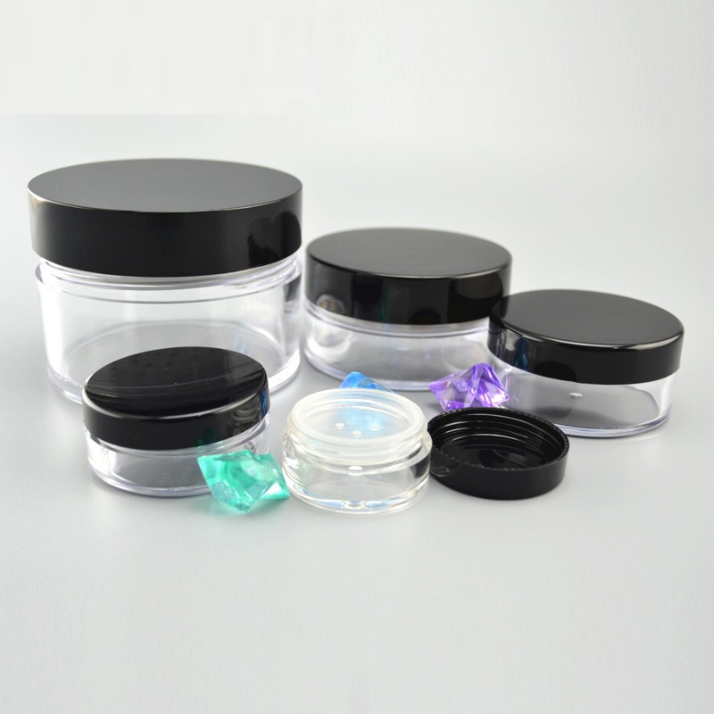 Round empty black pink PET loose powder jar 10g 15g 20g 30g plastic cosmetic container with sifter for makeup use