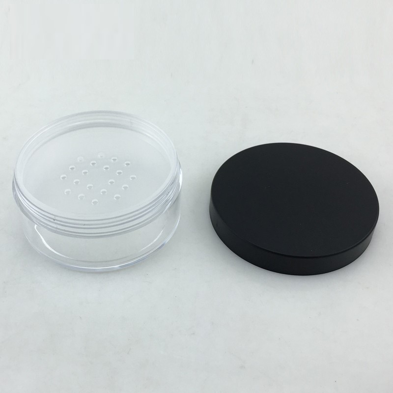 Round empty black pink PET loose powder jar 10g 15g 20g 30g plastic cosmetic container with sifter for makeup use