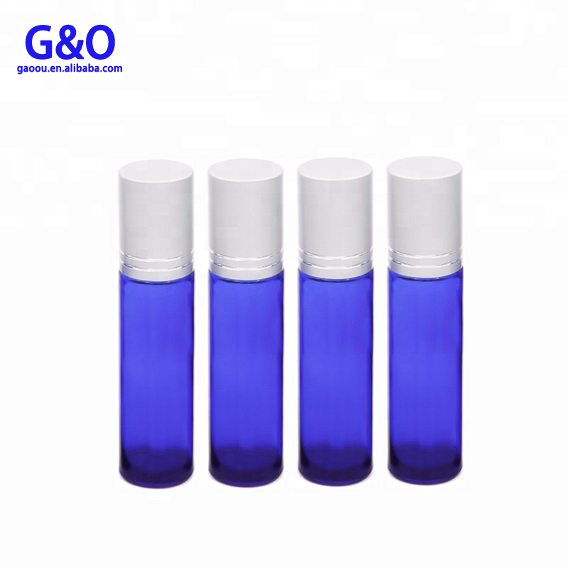 Round empty blue 10ml 5ml 3ml 12ml essential oil roller bottles perfume oil eye serum e lip gloss glass roll on bottle