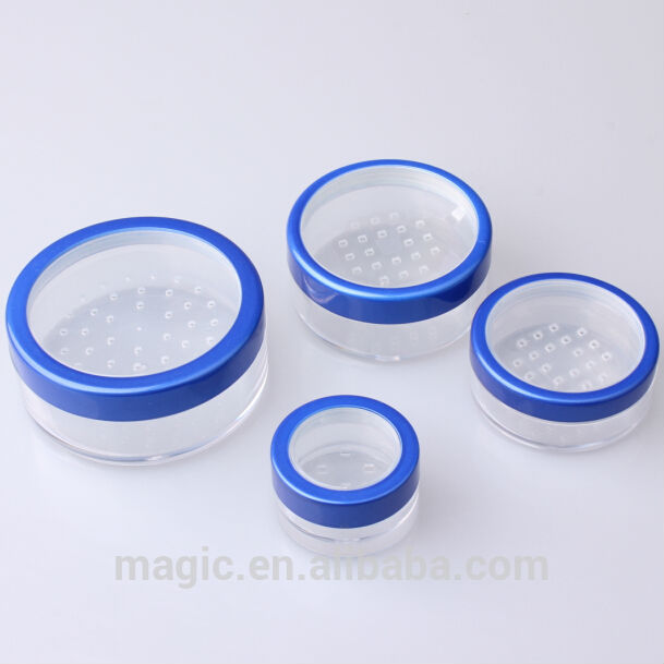 Round empty loose movable rotary sifter plastic luxury cosmetic jar