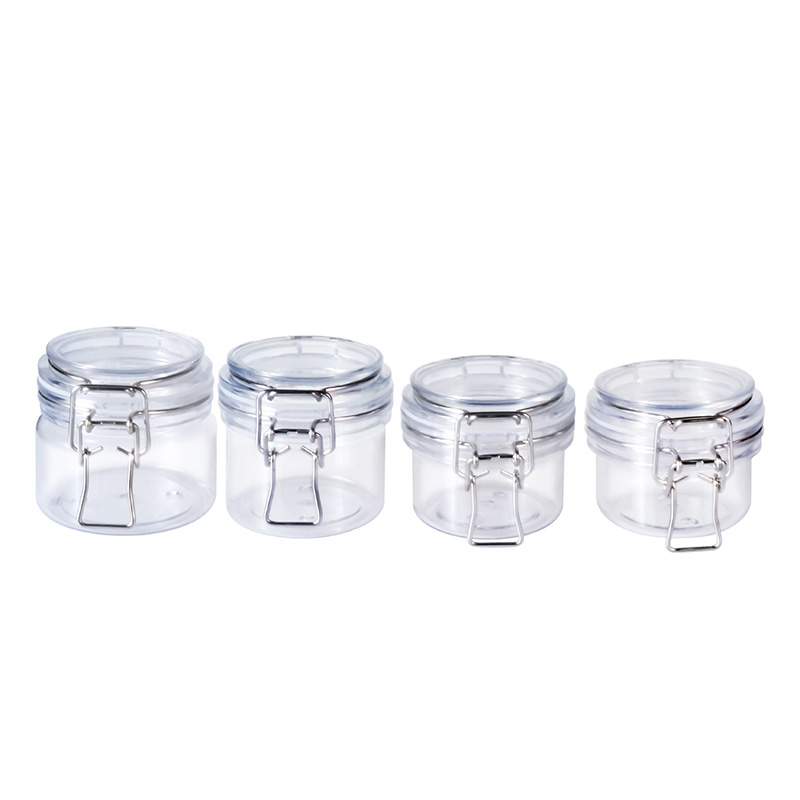Round food container 50ml 120ml 150ml 200ml 550ml 1000ml 1500ml air seal PET plastic kilner jar with metal lock