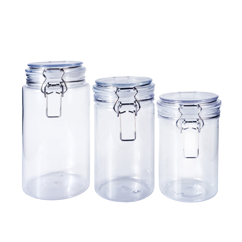 Round food container 50ml 120ml 150ml 200ml 550ml 1000ml 1500ml air seal PET plastic kilner jar with metal lock