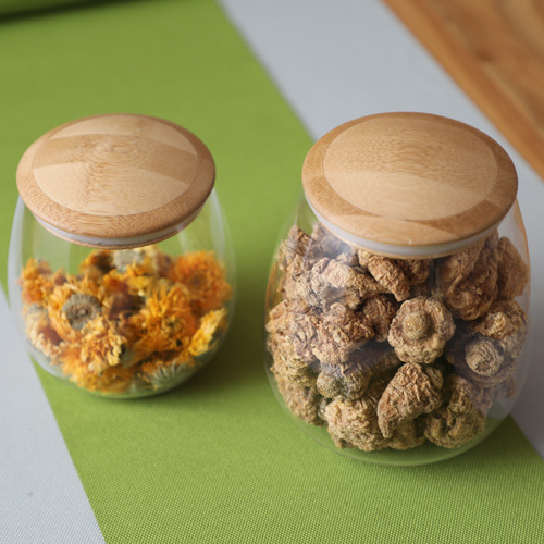 Round kitchen storage jar, seasoning jar, glass jar with bamboo lid