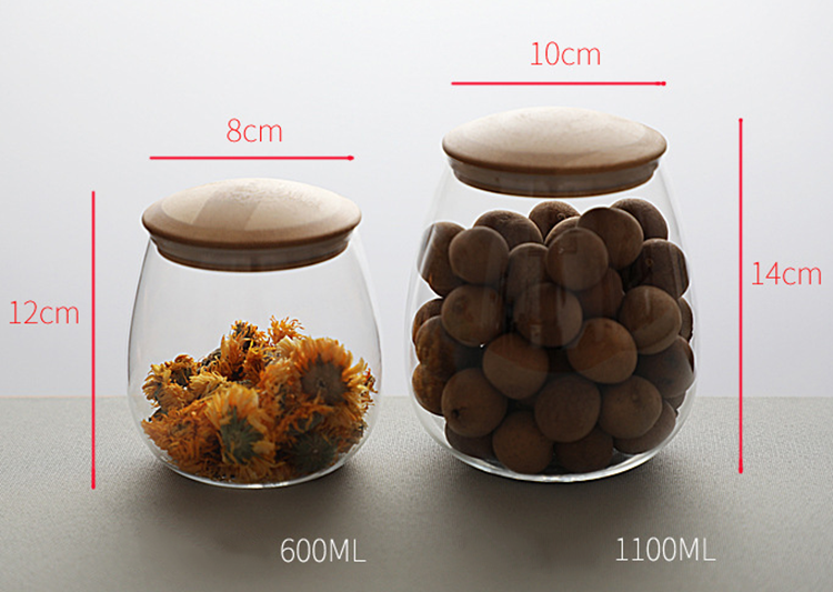 Round kitchen storage jar, seasoning jar, glass jar with bamboo lid