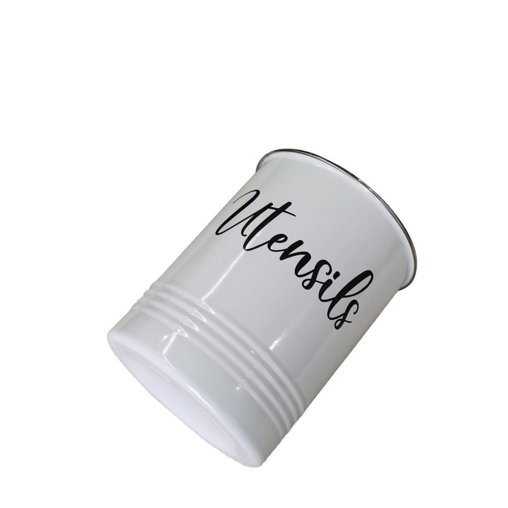 Round metal painted kitchenware can with logo