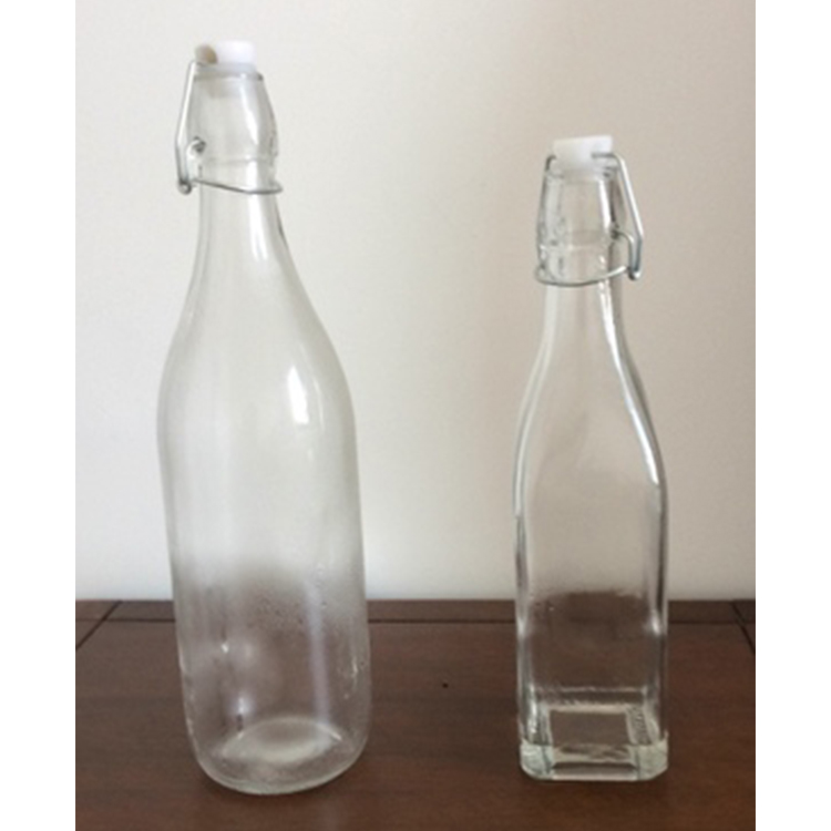 Round or square 250ml 500ml 1l glass swing top drinking bottles with clip lids sealing cap for beveage milk juice