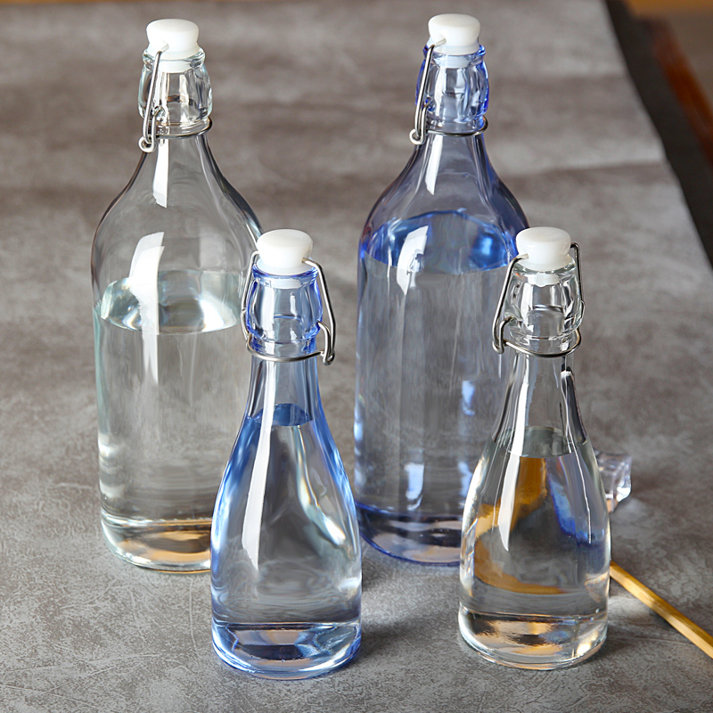 Round or square 500ml 1L glass swing top drinking bottles with clip lids 2019