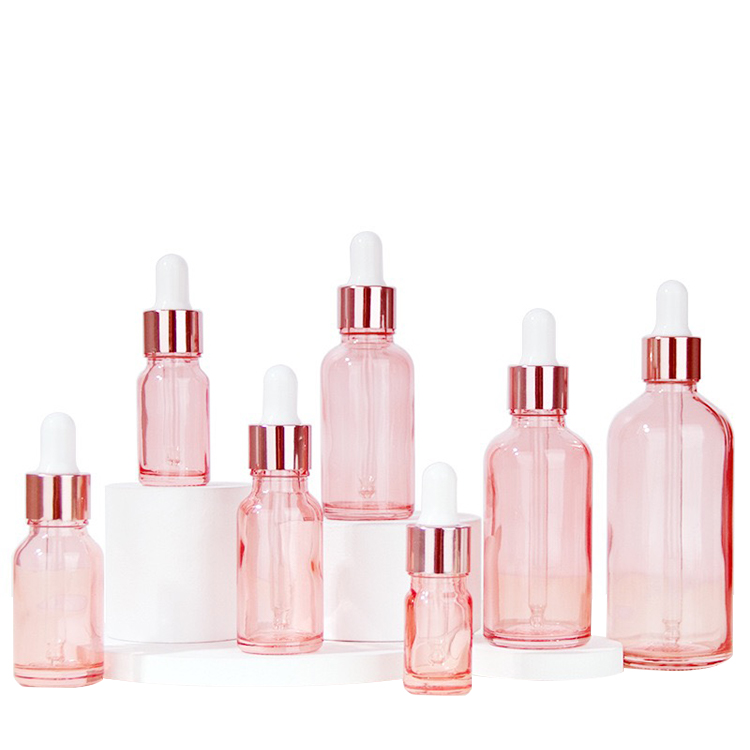 Round pink glass dropper bottle 2 oz eye dropper bottle rose gold dropper bottles for cosmetic