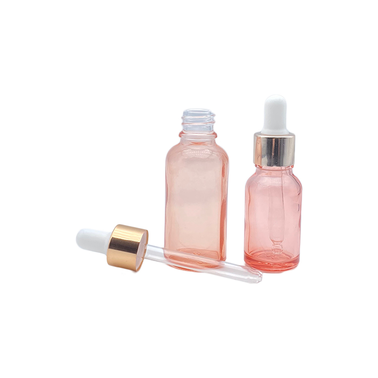 Round pink glass dropper bottle 2 oz eye dropper bottle rose gold dropper bottles for cosmetic