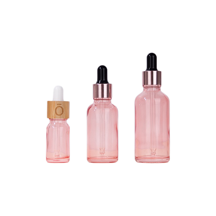 Round pink glass dropper bottle 2 oz eye dropper bottle rose gold dropper bottles for cosmetic