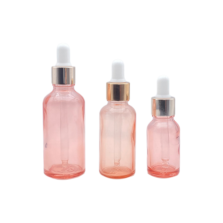 Round pink glass dropper bottle 2 oz eye dropper bottle rose gold dropper bottles for cosmetic