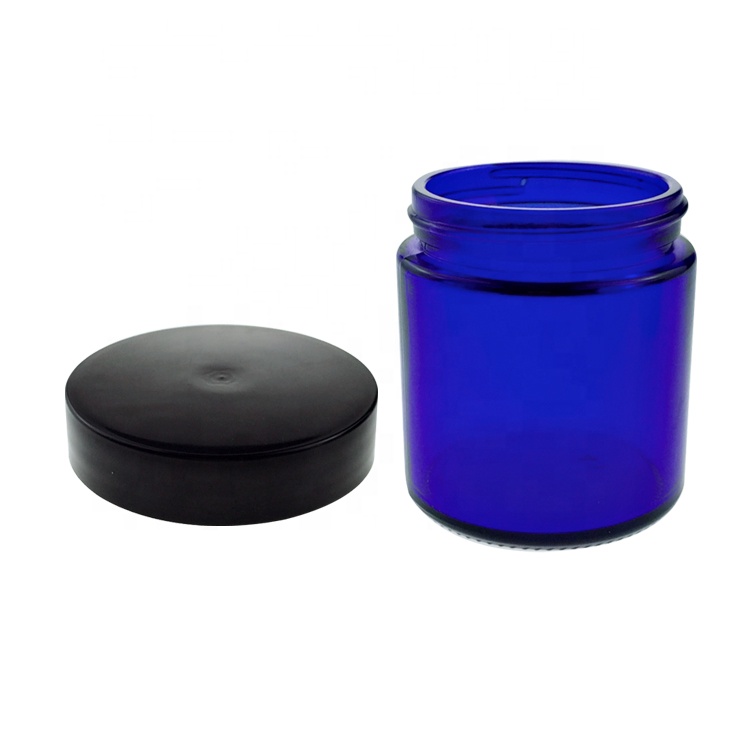 Round sealed 4OZ blue frasco de vidrio jam candle glass jar with plastic lid