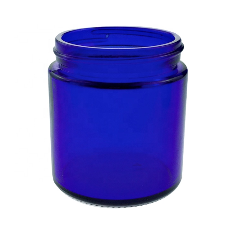 Round sealed 4OZ blue frasco de vidrio jam candle glass jar with plastic lid